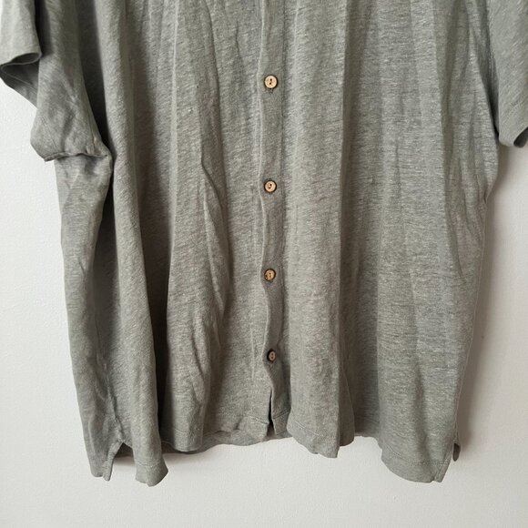 Alex Crane Linen Knit Ola Short Sleeve Button Up Shirt Moss Green Men's Size L - Picture 2 of 9
